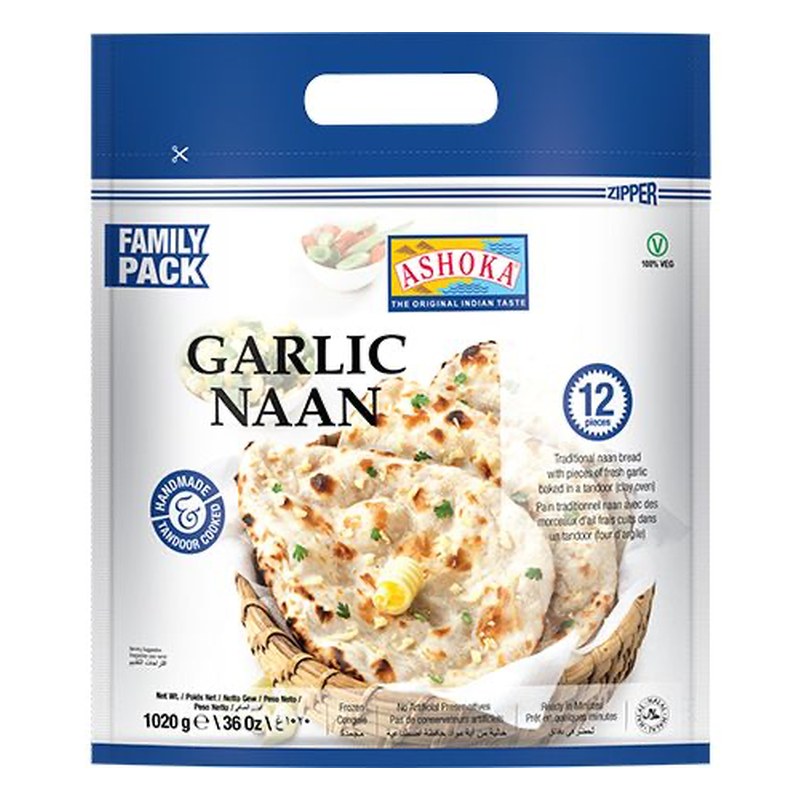 ASHOKA Frozen Garlic Naan Family Pack 1020 gm